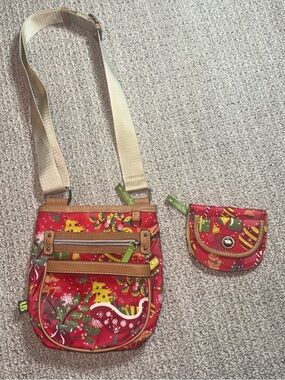 Lily Bloom Red Christmas Crossbody with matching Coin Pouch